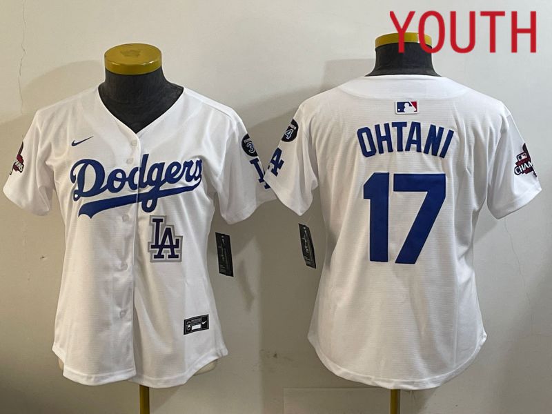 Youth Los Angeles Dodgers #17 Ohtani White Game 2024 Nike MLB Jersey style 12099